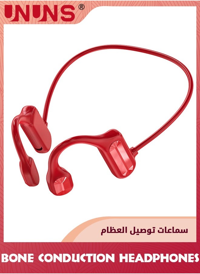 UNUNS Bone Conduction Headphones,Wireless Open-Ear Bluetooth 5.2 Bone Conduction Sports Headphones,Waterproof Wireless Headsets For Sports Running Walking,Lightweight Open Earburs Headsets,Red  - Image 1