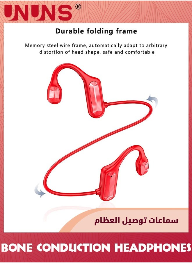 UNUNS Bone Conduction Headphones,Wireless Open-Ear Bluetooth 5.2 Bone Conduction Sports Headphones,Waterproof Wireless Headsets For Sports Running Walking,Lightweight Open Earburs Headsets,Red  - Image 2