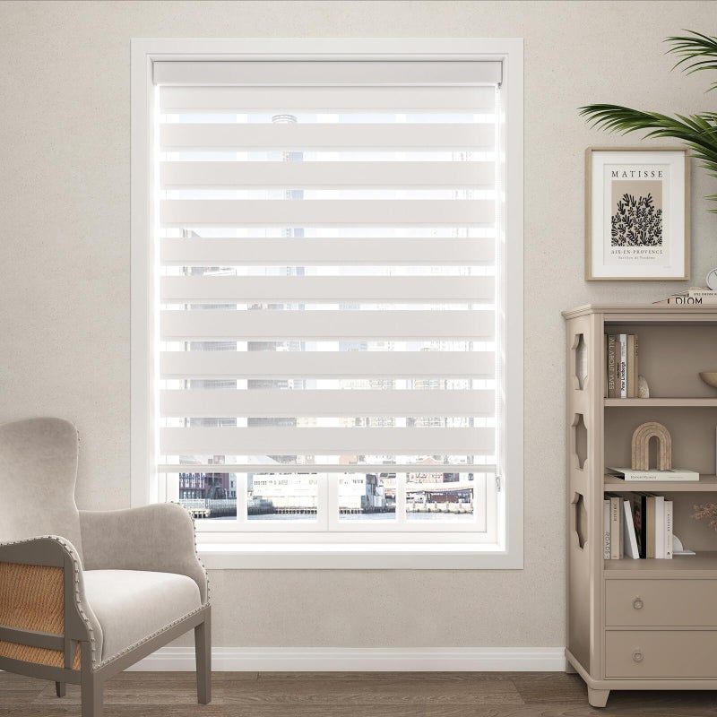 sunmaintain Zebra Blinds Shades for Window Light Filtering Dual Layer Roller Shades Light Control and Protecting Privacy for Home and Office (34" W x 72" H, White) - Image 1