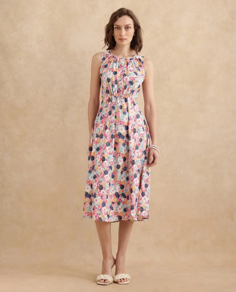Rareism Women's Floral Print Midi Dress