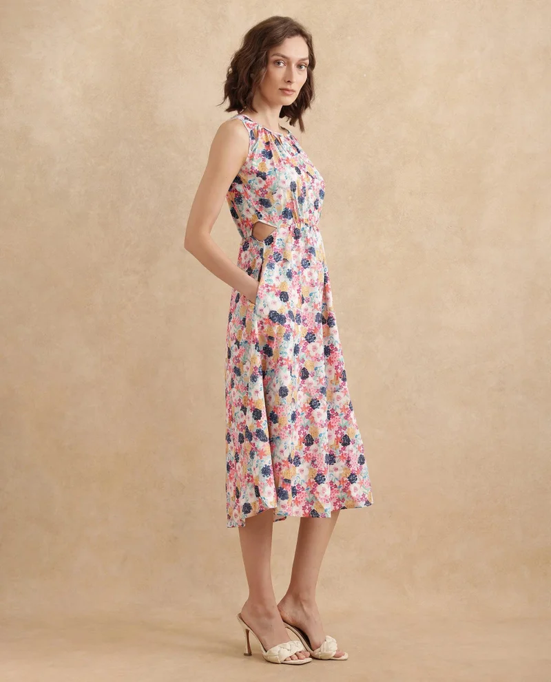 Rareism Women's Floral Print Midi Dress