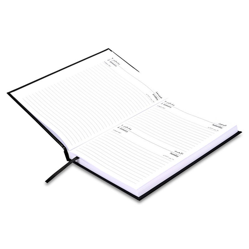 FIS مفكرة FIS 2026، حجم A5 148x210 مم، غلاف فينيل مبطن من جهة واحدة، يوم واحد في الصفحة مع دمج السبت والأحد، عربي/إنجليزي، ورق أبيض 60 جرام، غلاف أسود - FSDI92AEN26BK - Image 3