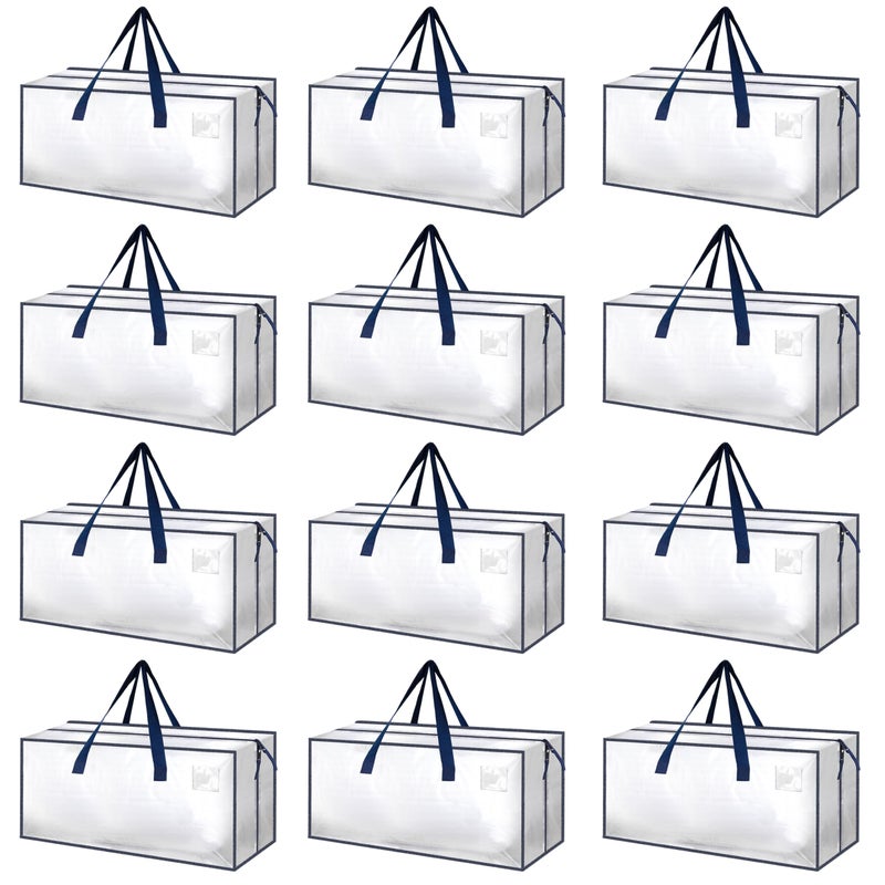 HealSmart 12 Pack Extra Large Moving Bags with Zippers  Carrying Handles HeavyDuty Storage Tote Moving Boxes for Dorm Room Essentials Storage Bags Clear