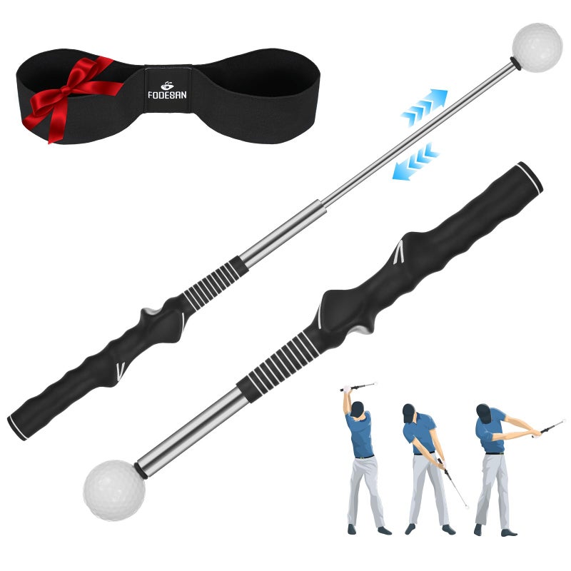 FODESAN Retractable Golf Swing Trainer, Training Aid with Grip Trainer, Swing Mechanics for Beginners & Tempo Training for Advanced, Click Feedback, Arm Connection, Right-Handed, Indoor/Outdoor - Image 1