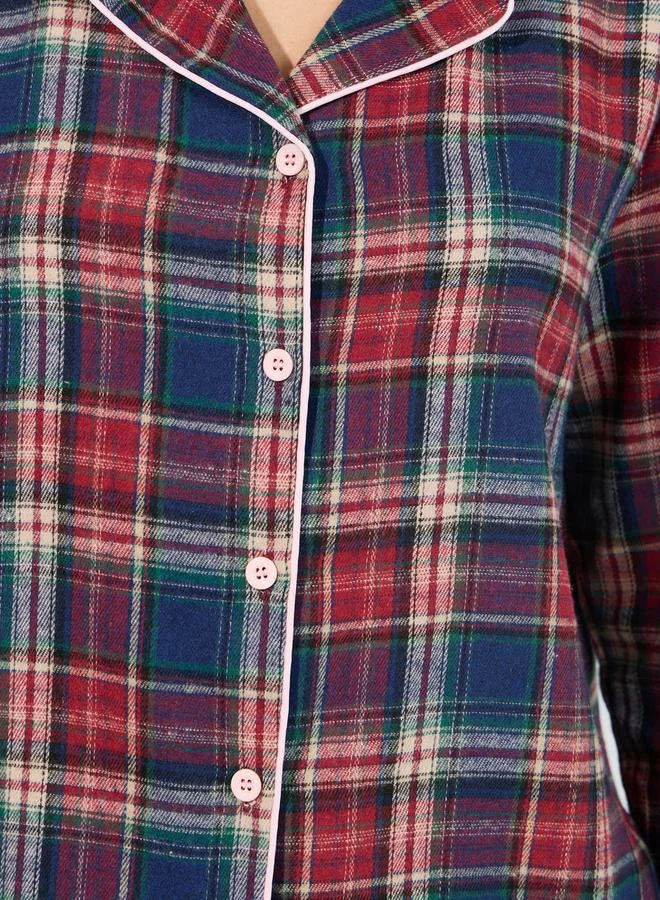 Styli Checked Button Through Shirt & Pyjama Set