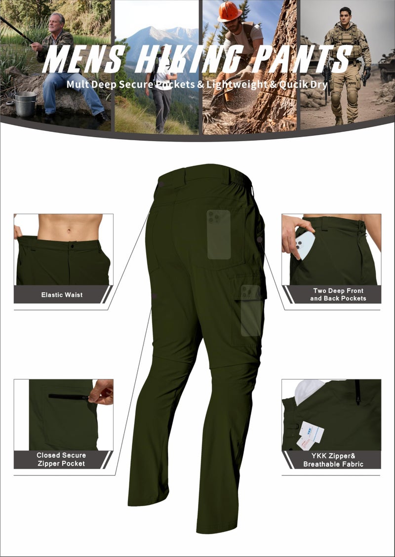 Linlang En Mens Work Pants Waterproof Lightweight Quick Dry Cargo Pants Travel Fishing Climbing Outdoor Hiking Pants Dark Army Green-L - Image 4