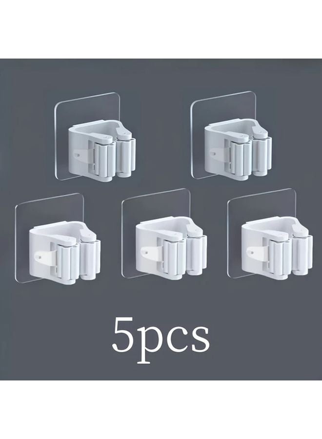 5 قطع حامل ممسحة ودلو بدون حفر خطافات تخزين قوية مثبتة على الحائط توفير المساحة - Image 1