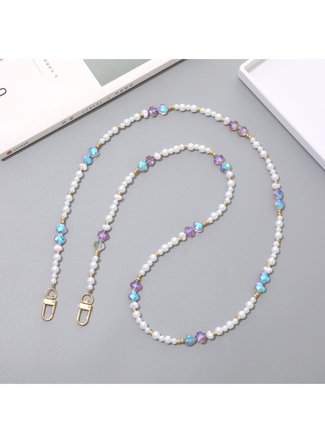 NIBEMINENT Phone Charm/ Chain Strap for Women Girls, Pearl Crystal Four leaf Flower Cell Phone Case Lanyard Wrist Strap - Image 1