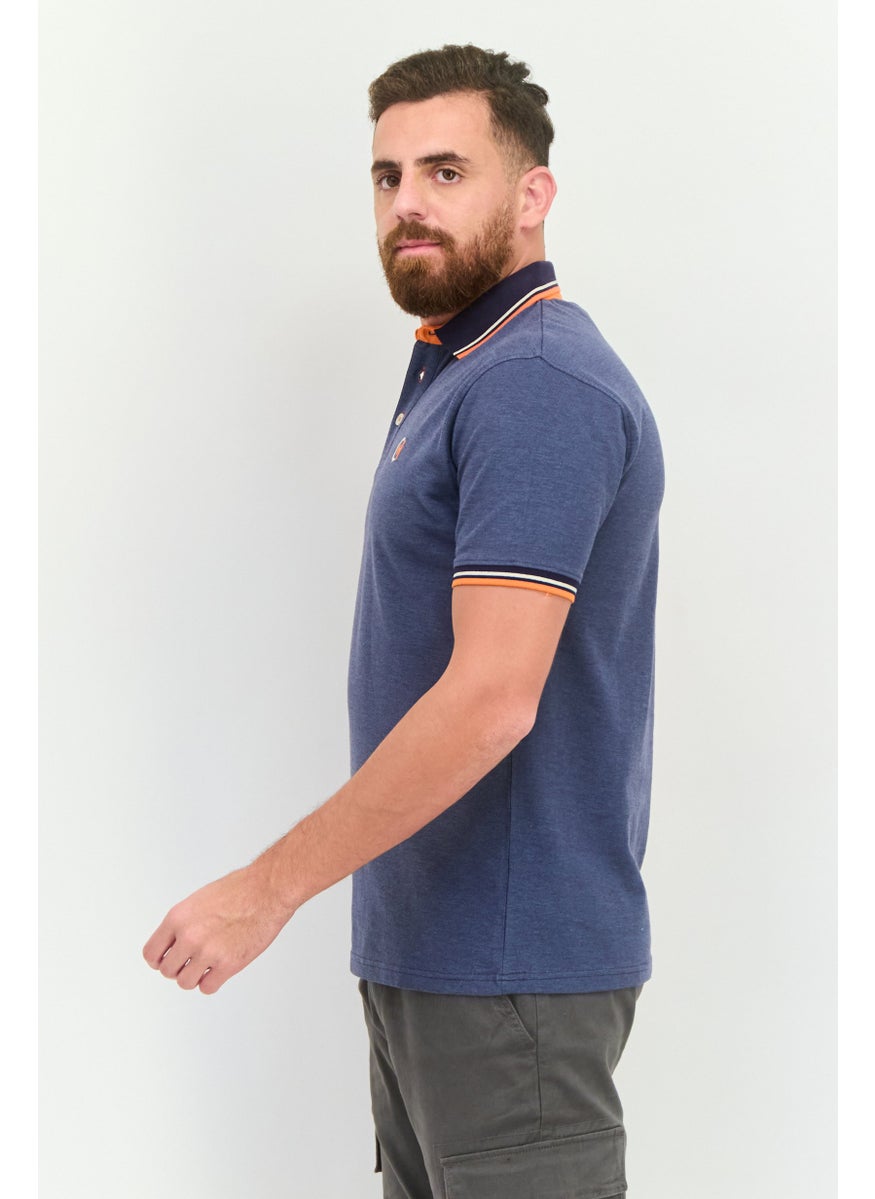 CROSSHATCH Men Regular Fit Embroidered Logo Short Sleeves Polo, Blue  - Image 2