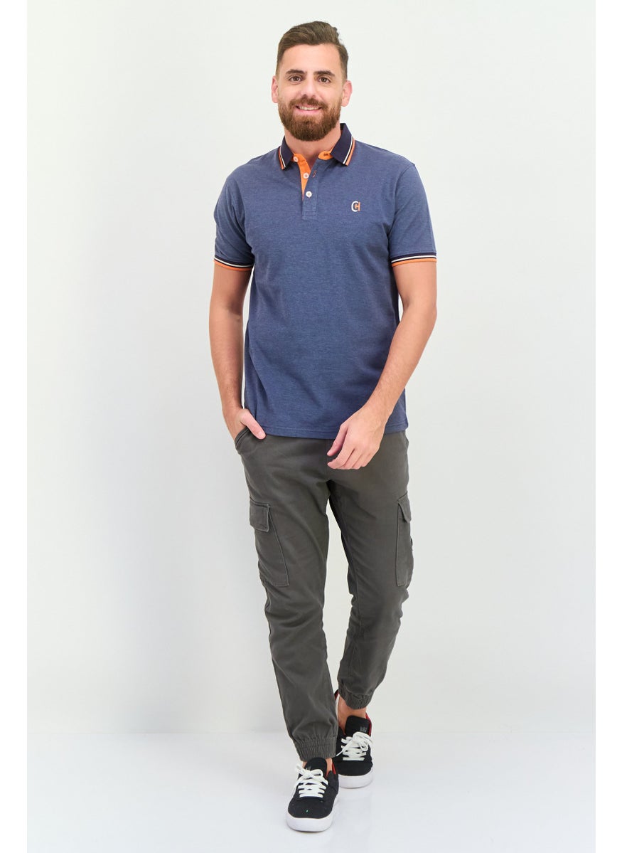 CROSSHATCH Men Regular Fit Embroidered Logo Short Sleeves Polo, Blue  - Image 3