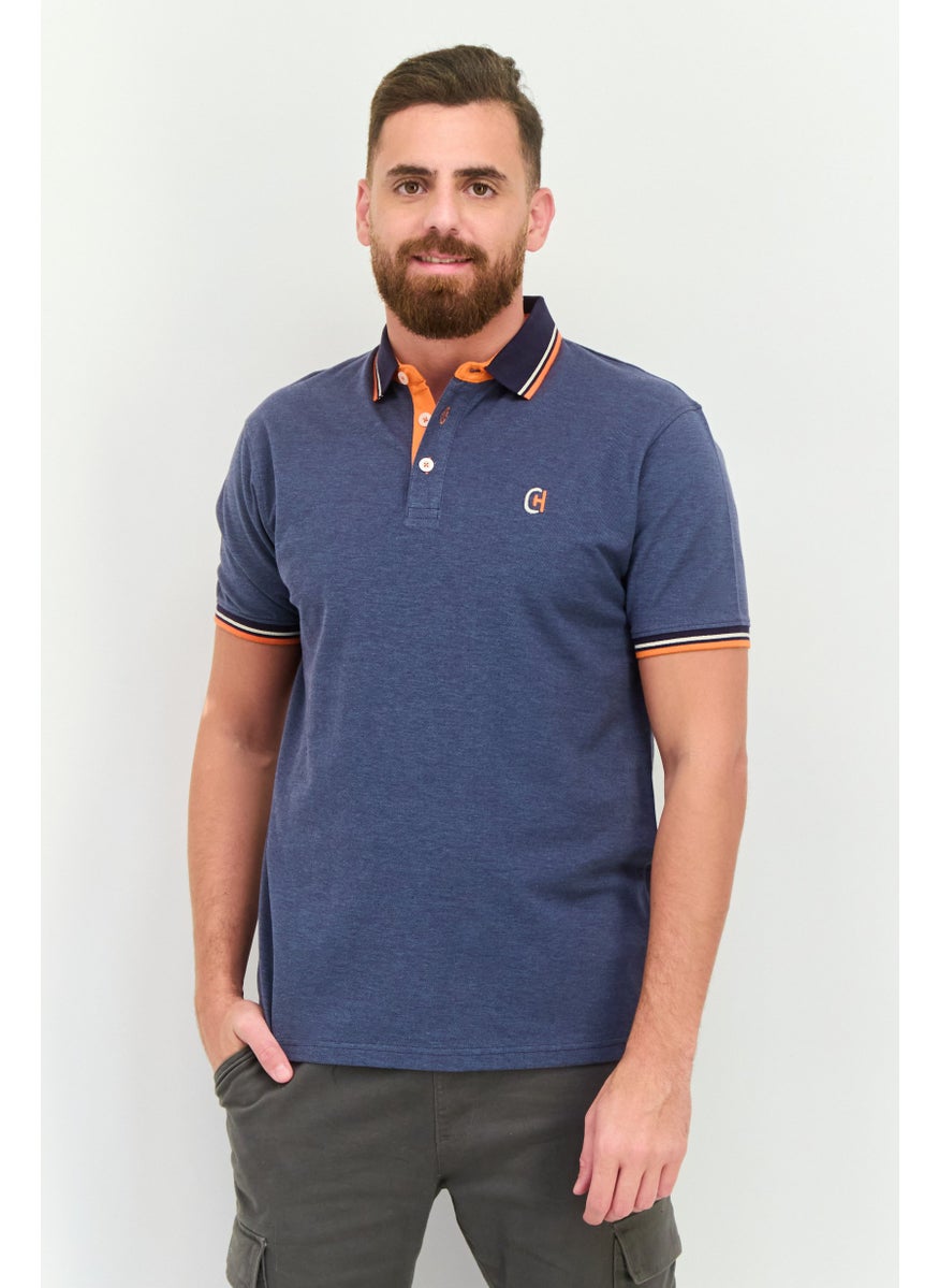 CROSSHATCH Men Regular Fit Embroidered Logo Short Sleeves Polo, Blue  - Image 1