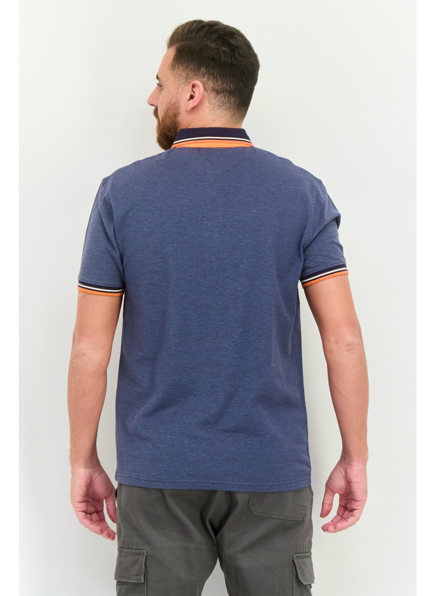 CROSSHATCH Men Regular Fit Embroidered Logo Short Sleeves Polo, Blue  - Image 4