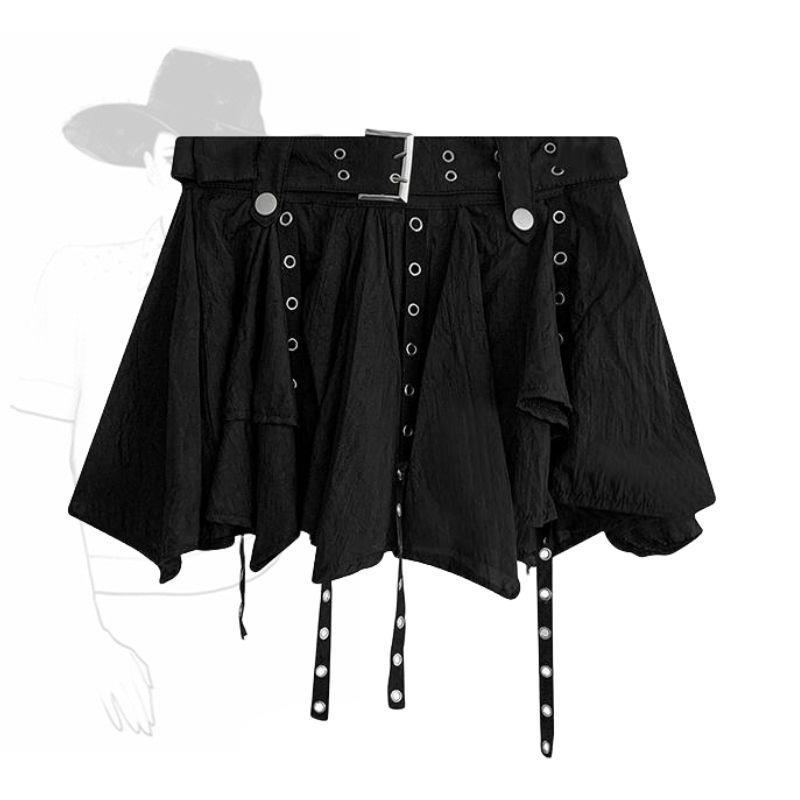 American Retro Western Denim Style Belt Skirt Irregular Pleated Ribbon Skirt Girl - Image 4