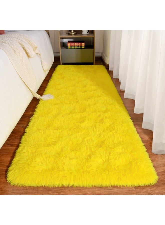 Keeko Fluffy Rugs 2X6Ft Cute Runner Rugs For Bedroom High Pile Beside Rug For Living Room Indoor Throw Rugs For Girls Kids Room Home Yellow - Image 1