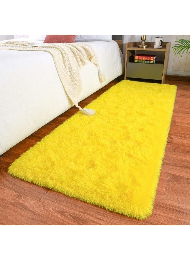 Keeko Fluffy Rugs 2X6Ft Cute Runner Rugs For Bedroom High Pile Beside Rug For Living Room Indoor Throw Rugs For Girls Kids Room Home Yellow - Image 3