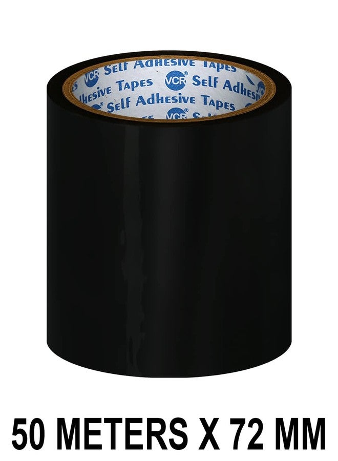 جهاز فيديو شريط لاصق أسود اللون - طول 50 مترًا - عرض 72 مم / 3 بوصات - لفة واحدة في العبوة - شريط لاصق ذاتي من مادة BOPP للاستخدام في الأعمال الفنية والحرفية، وتغليف الصناديق، والاستخدام المكتبي والمنزلي - Image 2