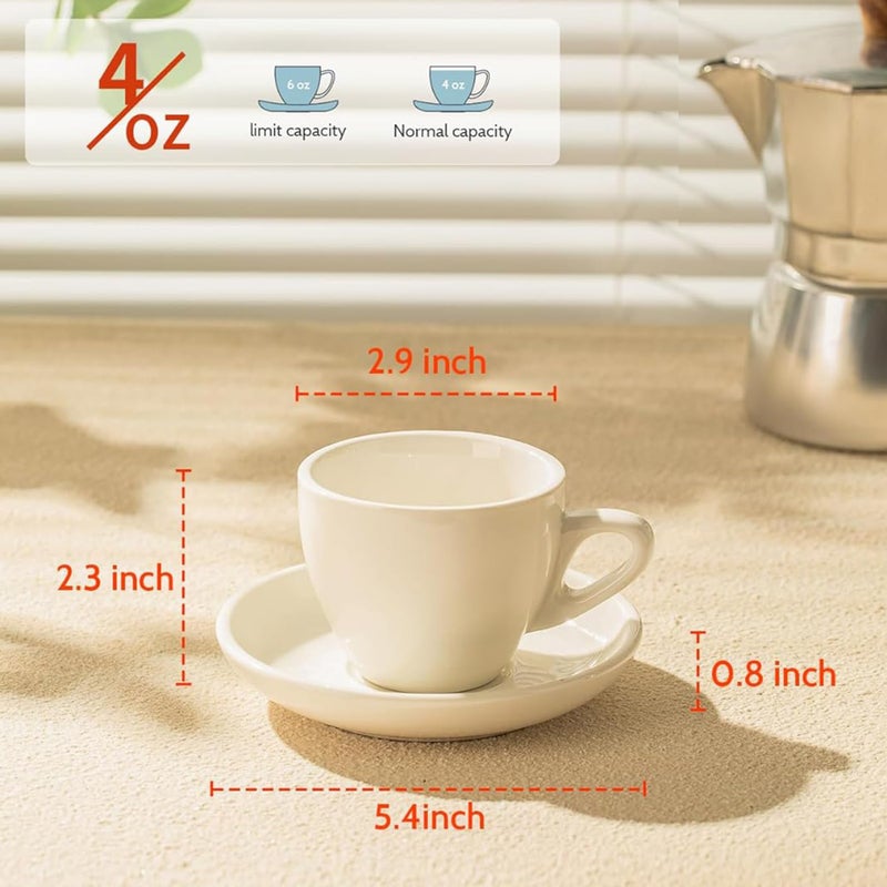 Sweese 402.001 Espresso Cups with Saucers, 4 Ounce Demitasse Cups, Perfect for Single or Double Espresso, Cappuccino, Latte and Tea - Set of 6, White - Image 2