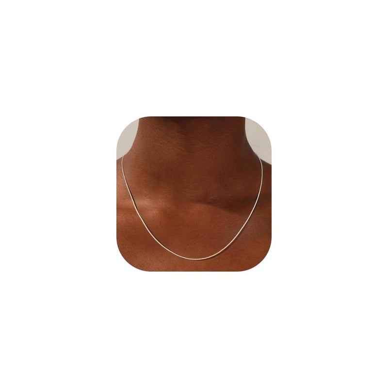 Treasure Bender S925 Sterling Silver Box Chain Necklace for Women - 0.8mm Sterling Silver Box ChainNecklace Thick Sturdy Colourfast Chain Necklaces Jewelery for Women 20" - Image 1
