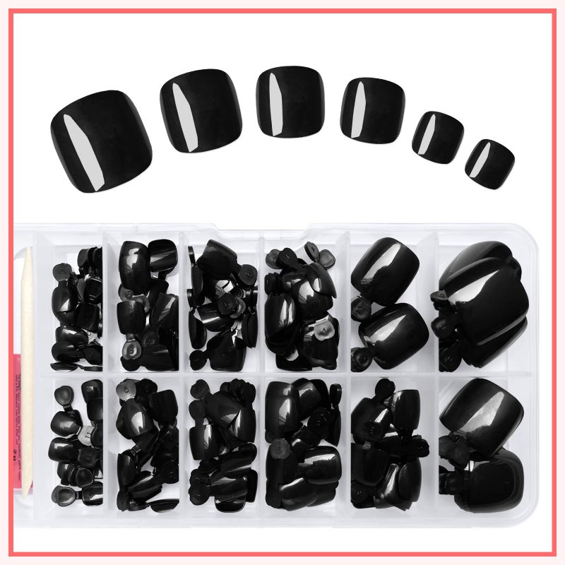 LuckForever 168pc Press on Toenails Women Fake Toe Nails with Glue Tabs, Black Fake Toenails Press on Nails Short Square Acrylic Toe Nail Tips False Toenails Feet Artificial Toe Nails Press ons - Image 4