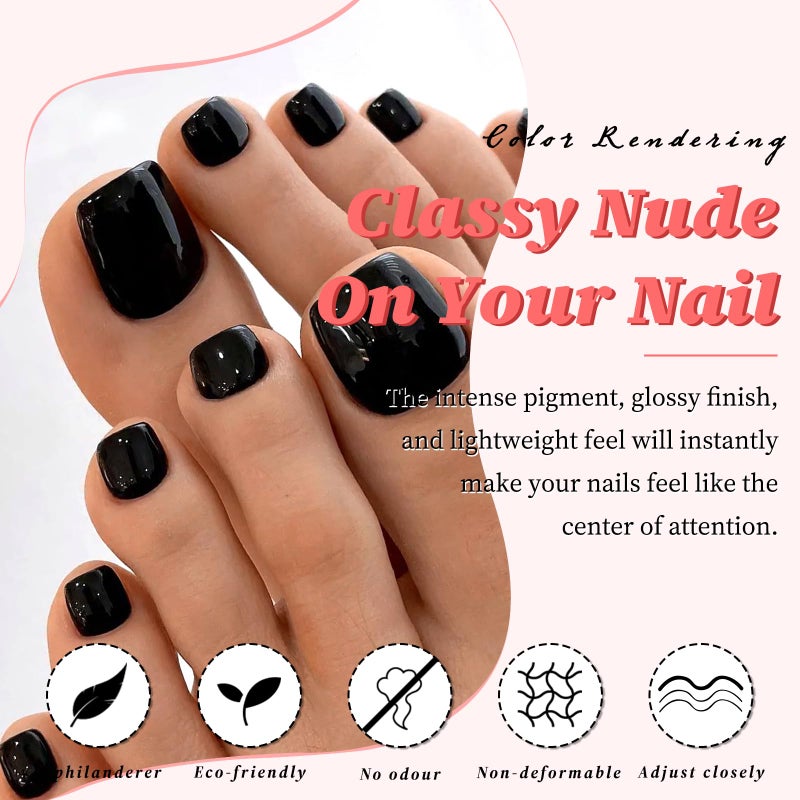 LuckForever 168pc Press on Toenails Women Fake Toe Nails with Glue Tabs, Black Fake Toenails Press on Nails Short Square Acrylic Toe Nail Tips False Toenails Feet Artificial Toe Nails Press ons - Image 3