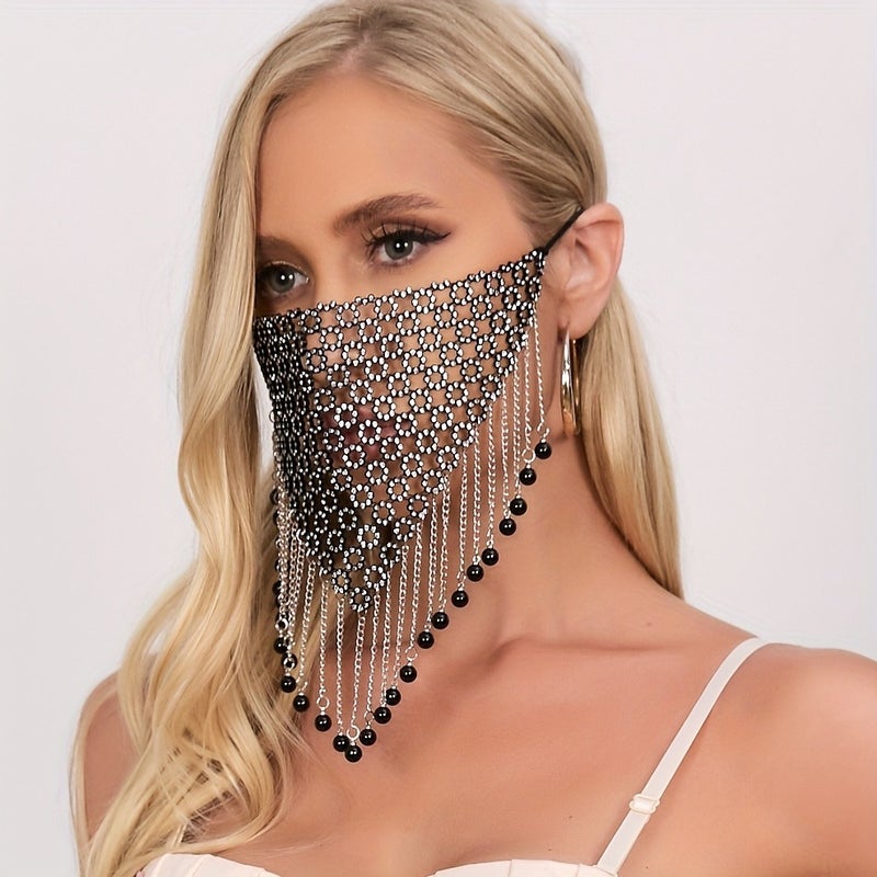 Shiny Plum Blossom Rhinestone Mask with Metal Tassel Chain Pendant - Breathable Mesh, Elegant Solid Color Design for Women, Perfect for Performances, Christmas Parties & Special Occasions - Image 5