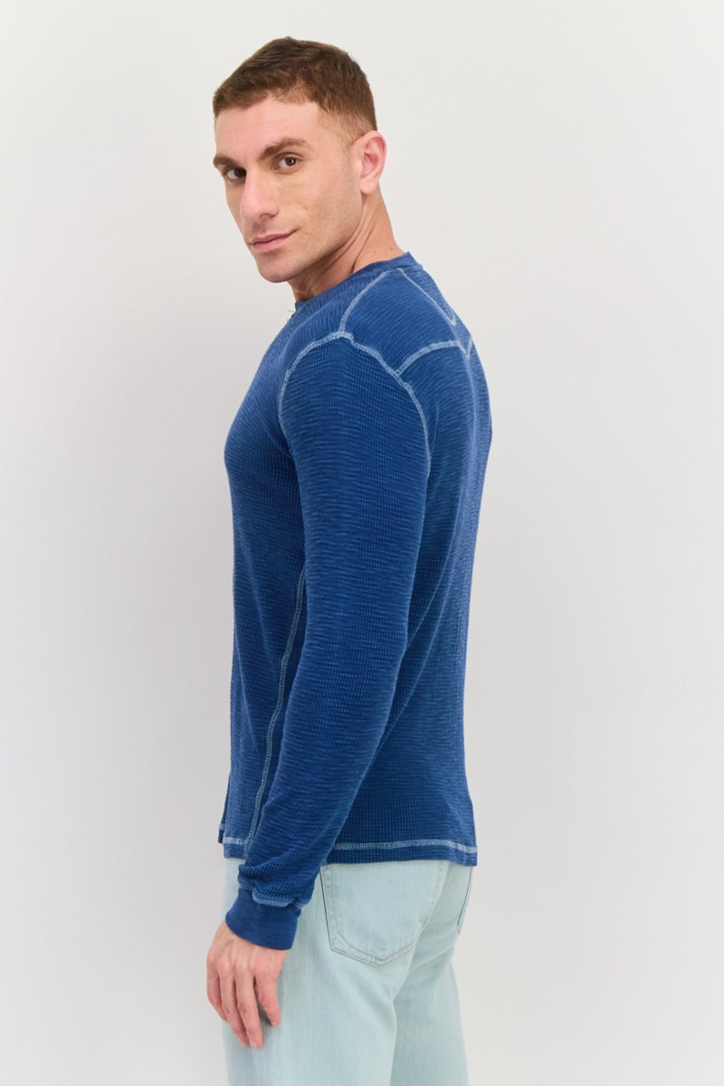 TRUE GRIT Men Crew Neck Long Sleeves Textured T-Shirt, Blue - Image 2