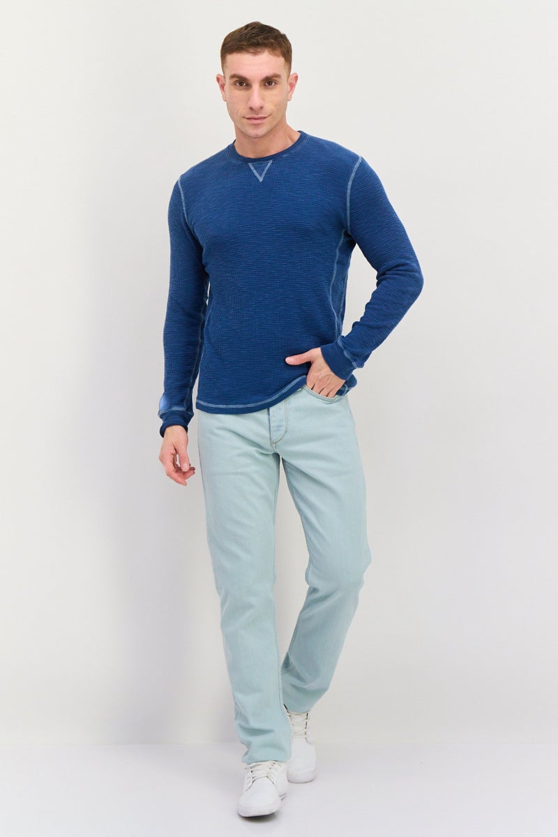 TRUE GRIT Men Crew Neck Long Sleeves Textured T-Shirt, Blue - Image 4