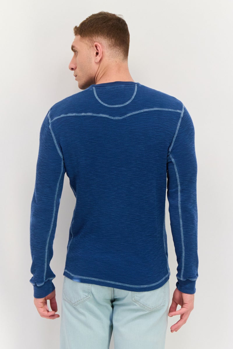 TRUE GRIT Men Crew Neck Long Sleeves Textured T-Shirt, Blue - Image 3