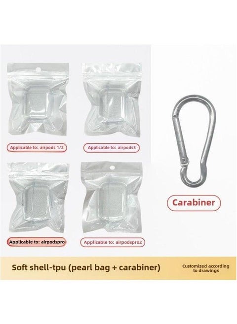 For Apple Headset Airpods4 Wireless Bluetooth Protective Cover TPU Transparent Material-Color:Tpu Soft Shell + Pearlescent Bag Carabiner-Applicable Models:Airpods4 Model: With Hanging Ears