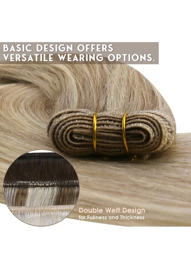 Sunny Hair Sunny Sew In Hair Extensions Blonde Hair Extensions Weft Real Human Hair Dark Ash Blonde Mix Golden Blonde Weft Hair Extensions Human Hair Blonde Sew In Human Hair Extensions For Wedding 18Inch 100G  - Image 3
