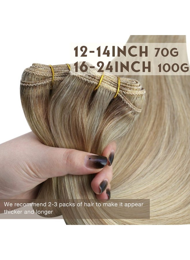 Sunny Hair Sunny Sew In Hair Extensions Blonde Hair Extensions Weft Real Human Hair Dark Ash Blonde Mix Golden Blonde Weft Hair Extensions Human Hair Blonde Sew In Human Hair Extensions For Wedding 18Inch 100G  - Image 5