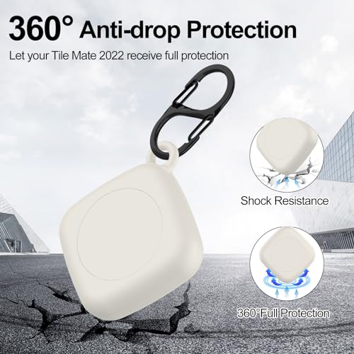 SGHLDE Silicone Case for Life360 Tile Tracker 2 Pack, for Tile Mate 2022 Full Body IPX8 Waterproof and Anti-Scratch Protective with Carabiner for Kids, Keys, Luggage, Cat/Dog Collar Tag (Off White+Pink) - Image 4
