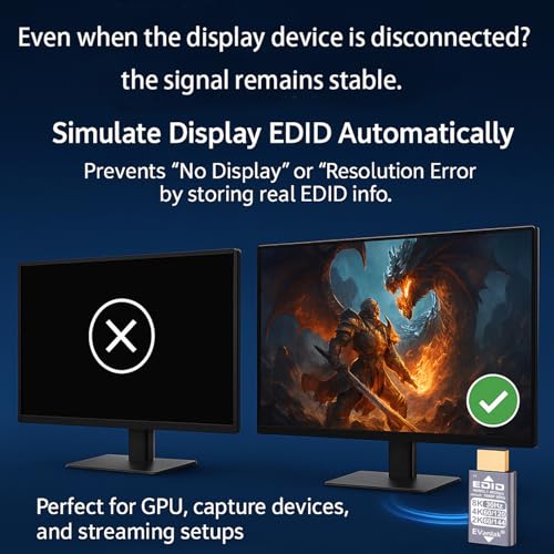 EVanlak HDMI Passthrough EDID Emulator Adapter - Dummy Plug Virtual Monitor Headless Ghost Display, 1080P@60Hz to 8K@30Hz Resolution, 1 Pack - Image 2