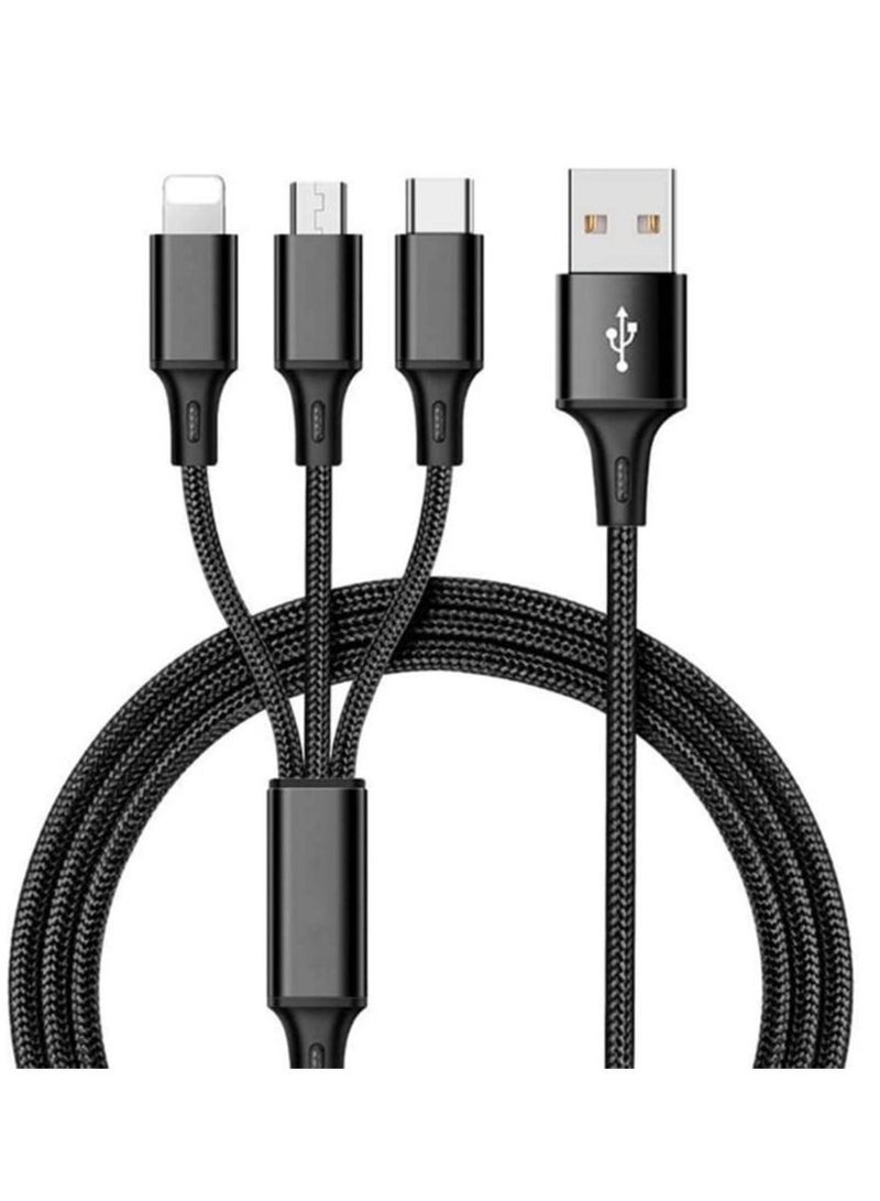 Nylon Braided 3 In 1 Fast Charging Cable For Iphone, Samsung, Huawei, Oppo, And Tables - Image 1