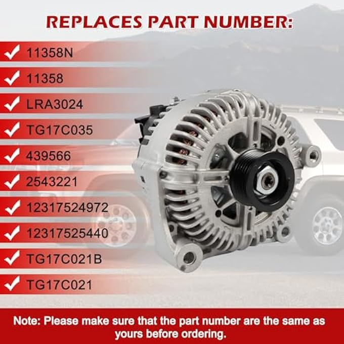 Kessocco 11358N 12317542934 Alternator Replacement for BMW X5 545i 645Ci 650i 745i Alpina B7 12V 180A CW 6 Groove Pulley - Image 3