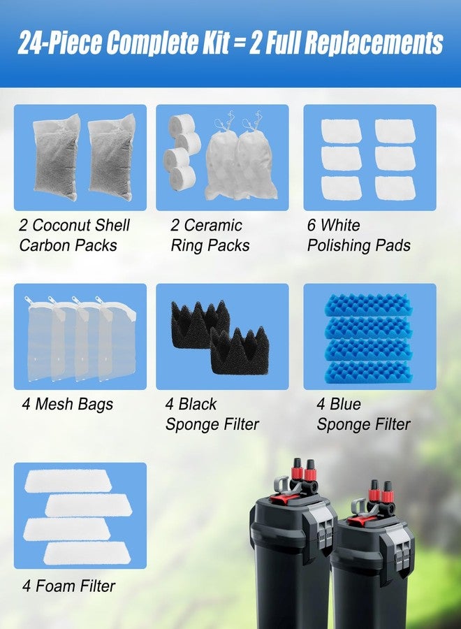 GUXPCH 24 Pack Aquarium Filter Media Kit Fit for 206 207 Canister Filters, Includes Water Polishing Pad, Bio Foam Pad, Foam Blocks, Ceramic Rings, Activated Carbon, Filter Mesh Bag - Image 3