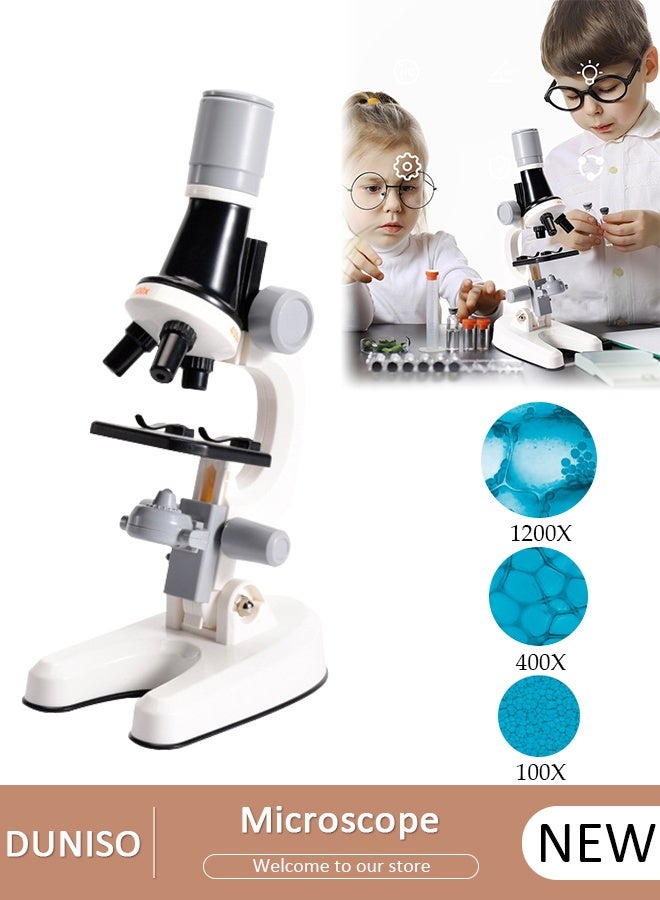 DUNISO Microscope Kits For Kids Beginner Microscope Kit With LED 100X 400X And 1200X Magnification Kids Educational Toy Preschool Science Toy Birthday Gift - Image 1