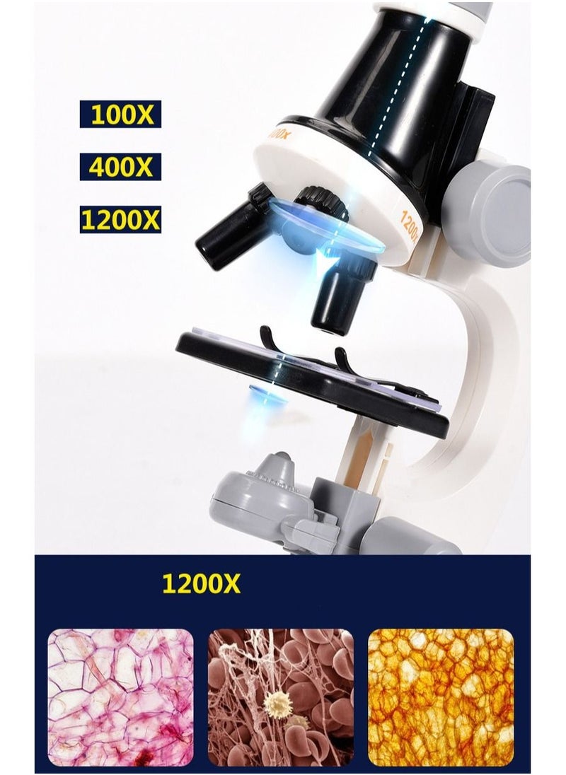DUNISO - مجموعات المجهر للأطفال المبتدئين مجموعة المجهر مع LED 100X 400X و 1200X التكبير لعبة تعليمية للأطفال ما قبل المدرسة لعبة العلوم هدية عيد ميلاد - Image 1