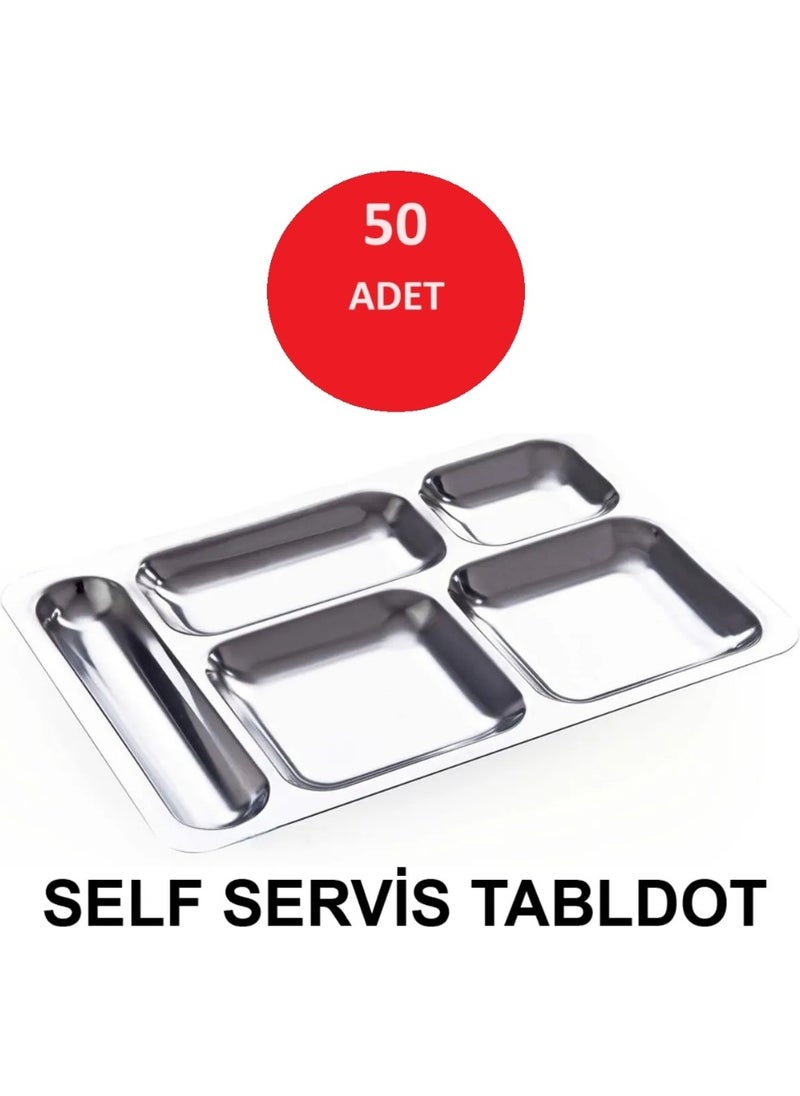 Tamu Stainless Steel 5 Compartment Metal Table Dish Plate 28X40CM (50 Pieces)  - Image 1