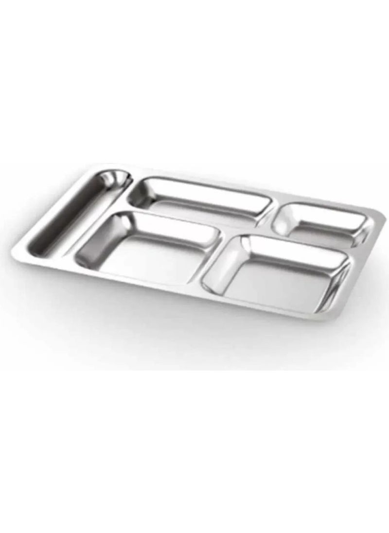 Tamu Stainless Steel 5 Compartment Metal Table Dish Plate 28X40CM (50 Pieces)  - Image 5