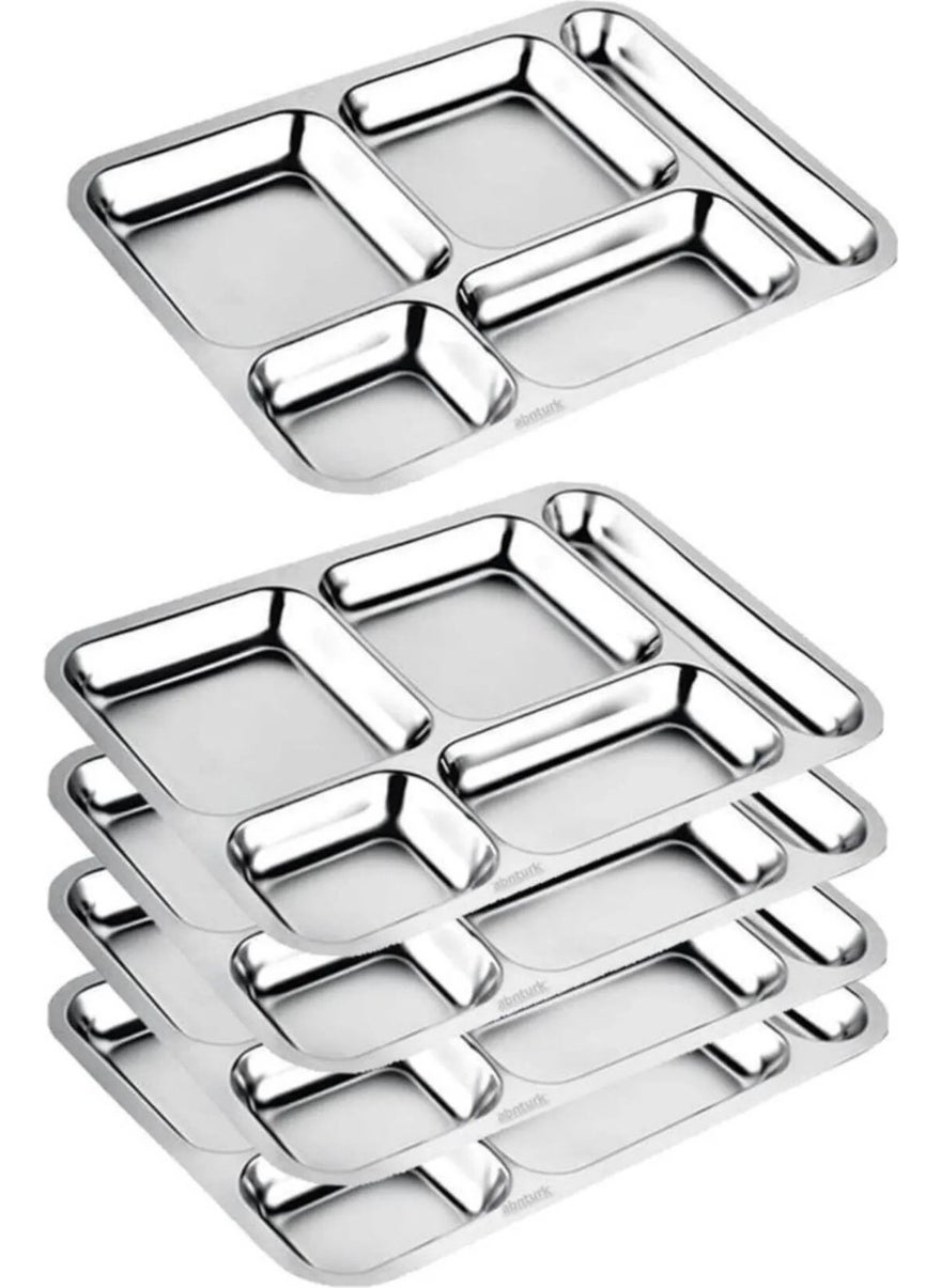 Tamu Stainless Steel 5 Compartment Metal Table Dish Plate 28X40CM (50 Pieces)  - Image 3