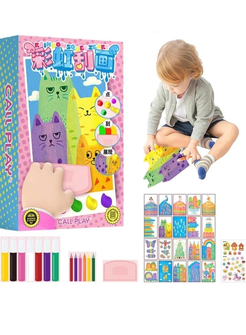 Rainbow Scratch Art Kit for Kids - 20+ Pattern Cards , DIY Bookmark & Postcard Set, Safe Creative Gift for Girls & Boys (Ages 5-12)  - Image 1