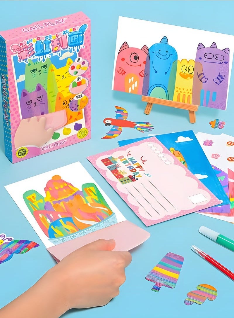 Rainbow Scratch Art Kit for Kids - 20+ Pattern Cards , DIY Bookmark & Postcard Set, Safe Creative Gift for Girls & Boys (Ages 5-12)  - Image 2