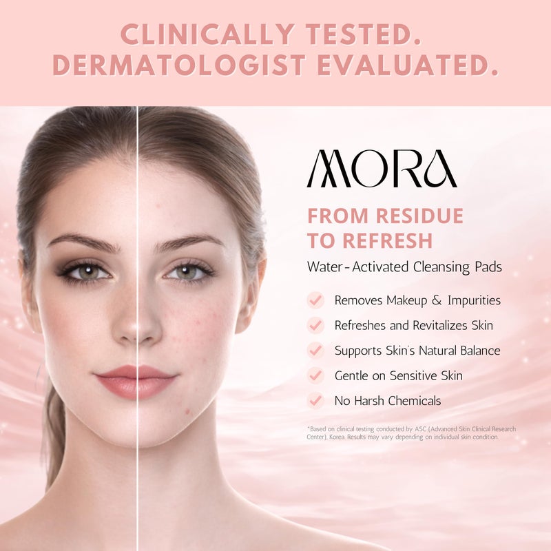 MORA Skincare Water-Activated Dry Cleansing Pads - Alcohol-Free Botanical Makeup Remover - Hand, Body, Face Pads for Women and Men - Portable - Safe for Sensitive Skin - 30 Count - Image 2
