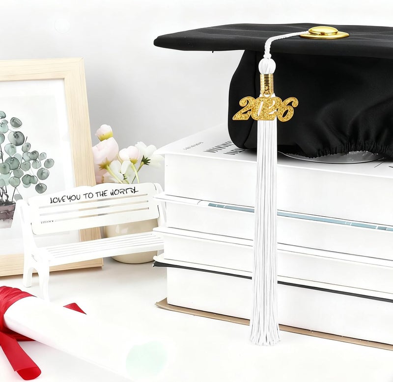 RHOttbiy 2026 Graduation Tassel, 2026 Tassel Graduation, 2026 Tassels for Graduations Cap with 2026 Year Gold Charms for Graduate Cap, White Graduations Tassels for Class of 2026 Grad Ceremonies Accessories - Image 5