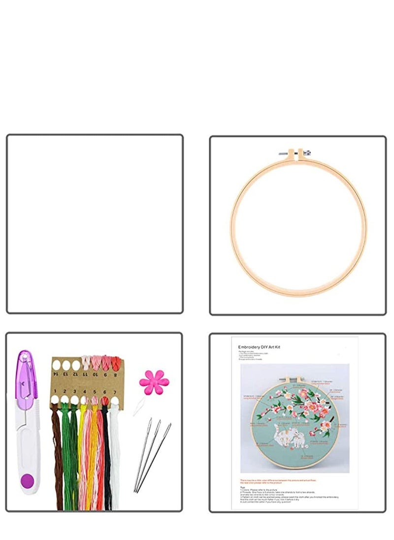 Y&D - Embroidery Kits with Pattern for Beginners Starter, Full Range of Stamped Cross Stitch Kit Hoop, Clothes Cat and Cherry, Thread, Scissor, Gift, DIY - Image 1