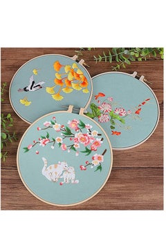 Embroidery Kits with Pattern for Beginners Starter, Full Range of Stamped Cross Stitch Kit Hoop, Clothes Cat and Cherry, Thread, Scissor, Gift, DIY