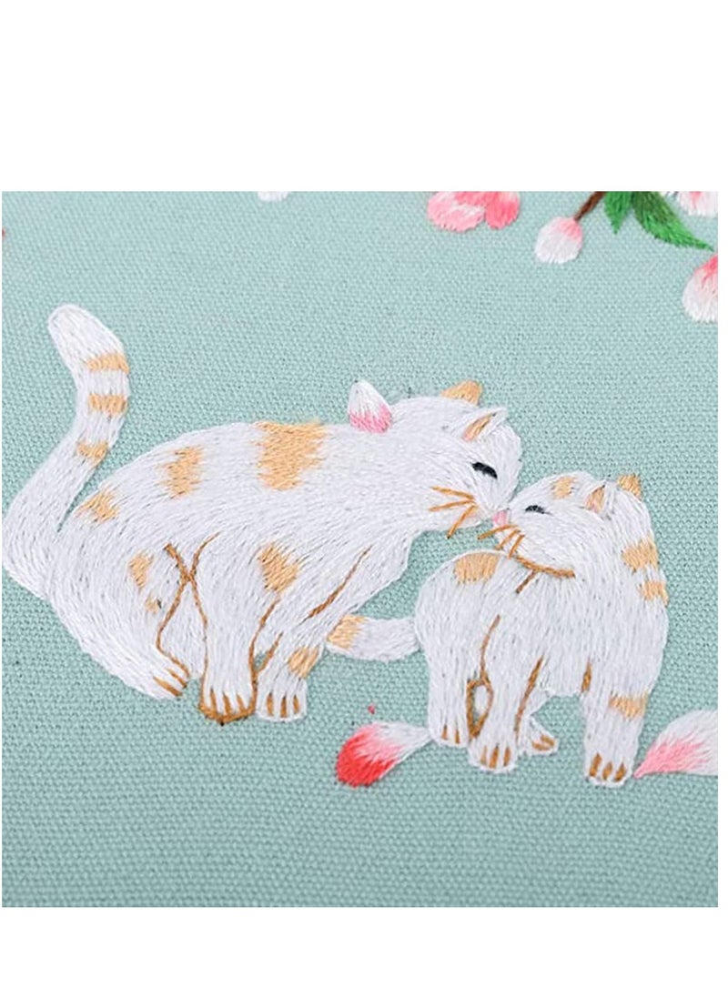 Y&D - Embroidery Kits with Pattern for Beginners Starter, Full Range of Stamped Cross Stitch Kit Hoop, Clothes Cat and Cherry, Thread, Scissor, Gift, DIY - Image 1
