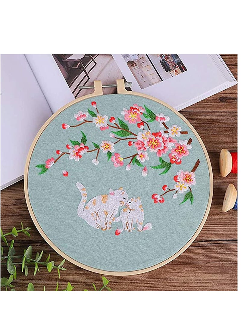 Y&D - Embroidery Kits with Pattern for Beginners Starter, Full Range of Stamped Cross Stitch Kit Hoop, Clothes Cat and Cherry, Thread, Scissor, Gift, DIY - Image 1