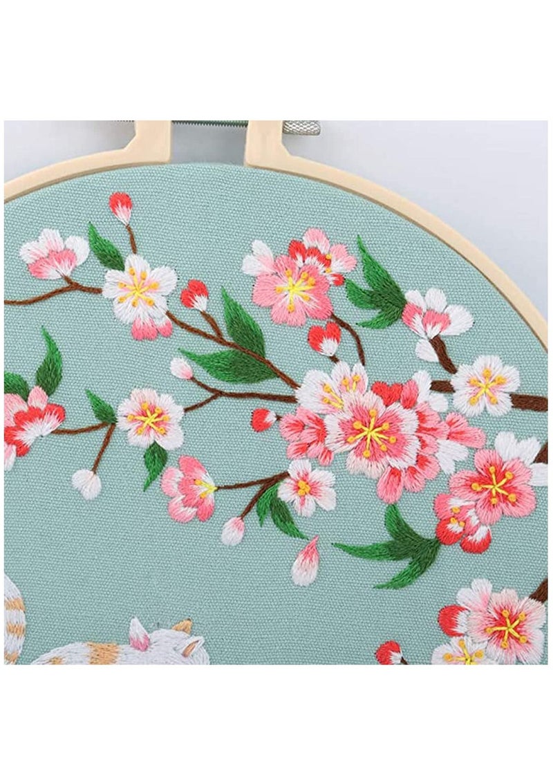 Y&D - Embroidery Kits with Pattern for Beginners Starter, Full Range of Stamped Cross Stitch Kit Hoop, Clothes Cat and Cherry, Thread, Scissor, Gift, DIY - Image 1